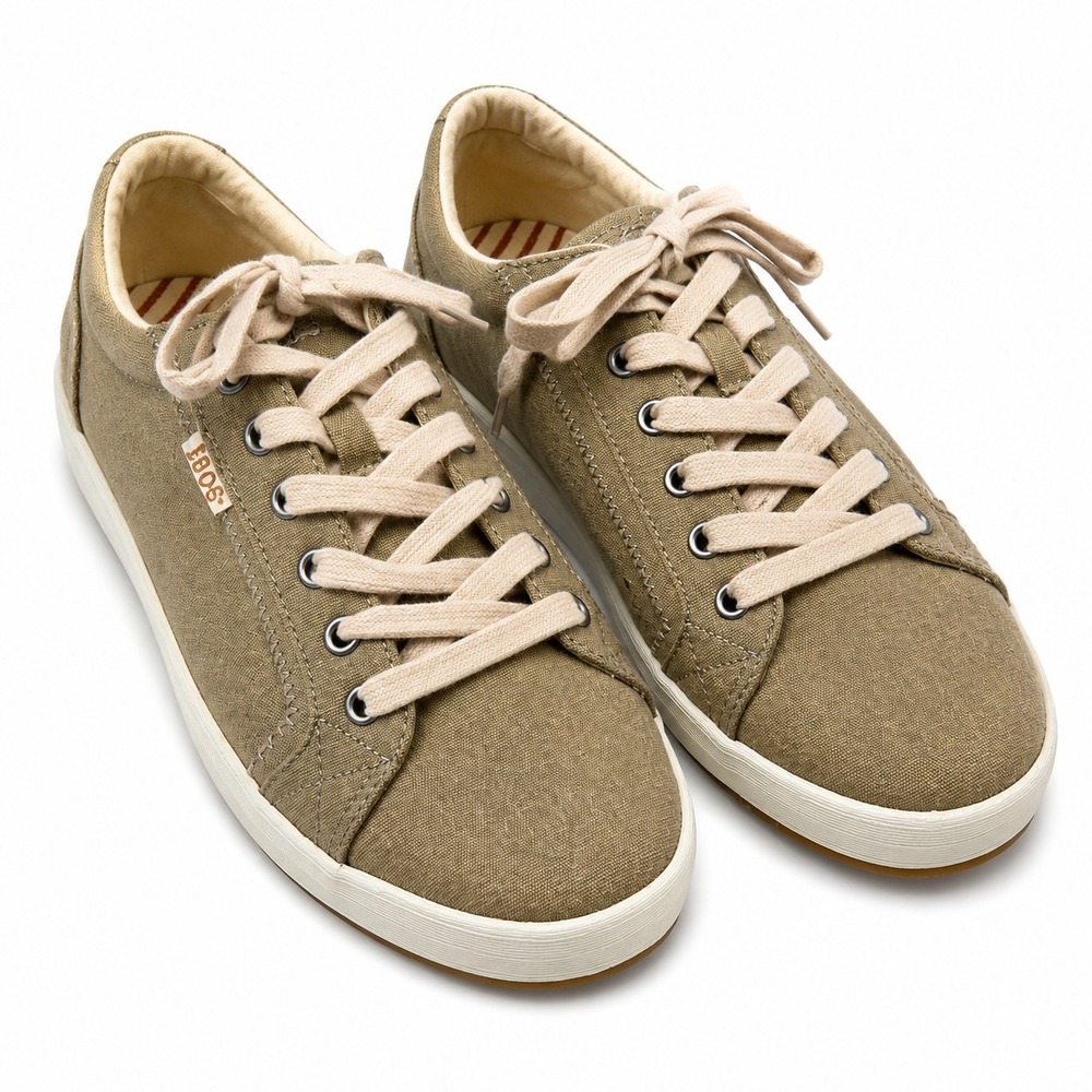 TAOS Star Sneakers Women Sz 9 Brown Beige Canvas Minimalist Retro Comfort Casual